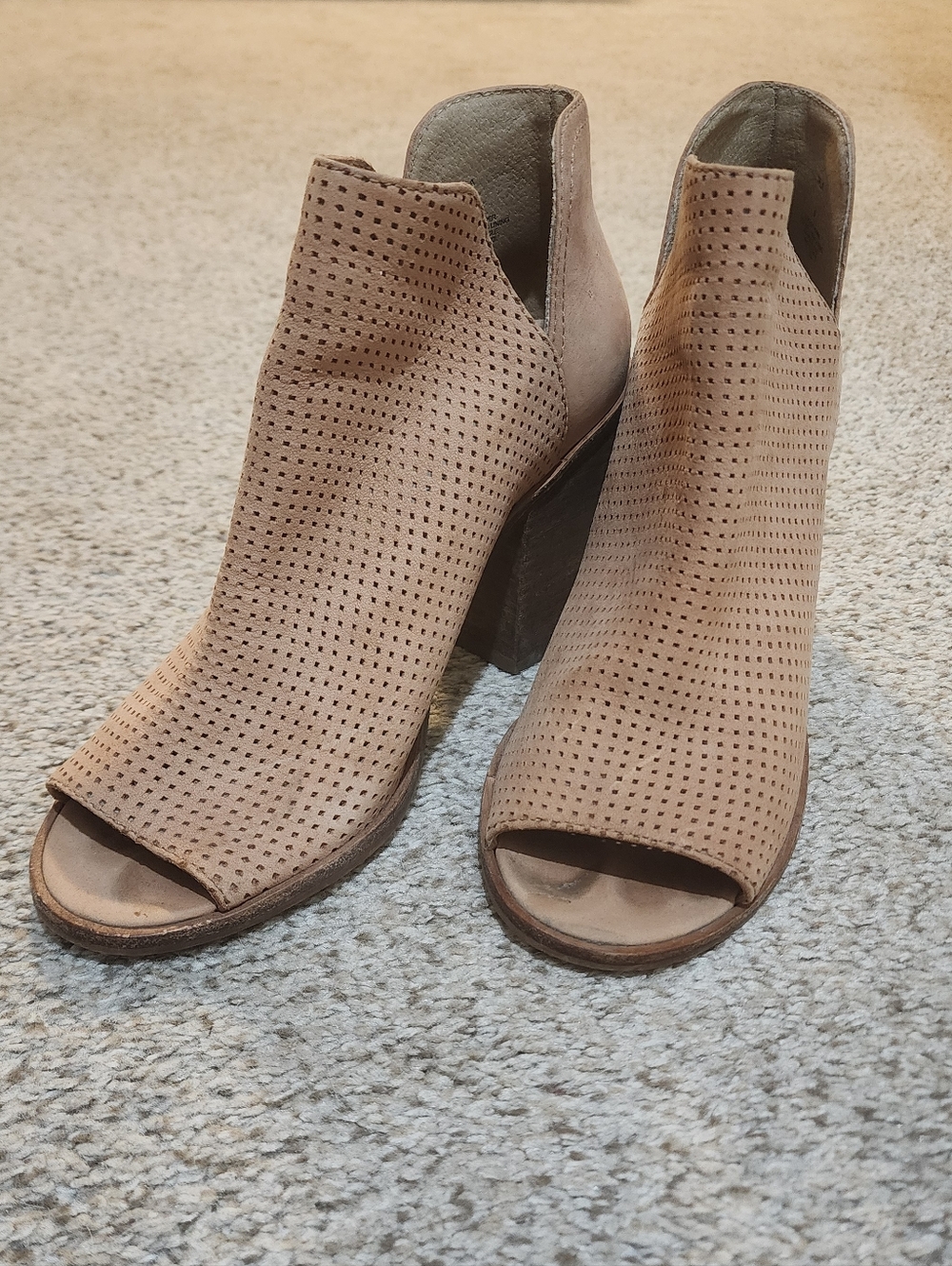 Steve Madden Taupe Perforated Peep-Toe Block Heel Booties
